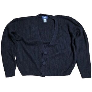 BEST American Ribbed Knit Cropped Cardigan Women's Size M Black V Neck Button Up
